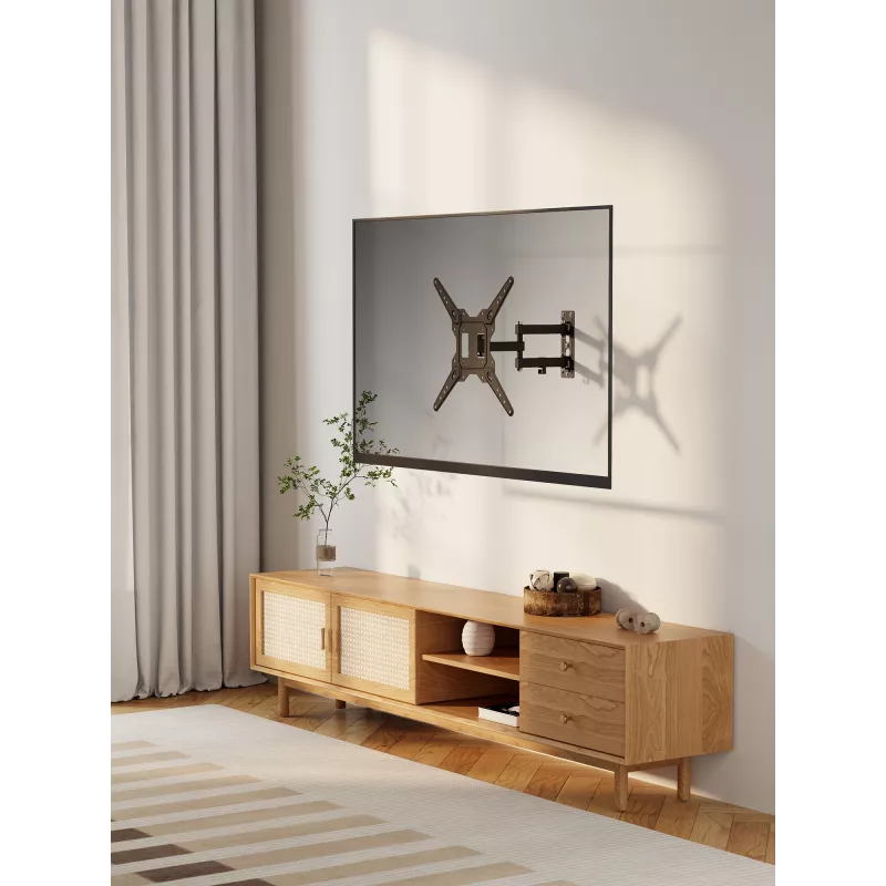 Manhattan sienas stiprinājums televizoriem un monitoriem (pilna kustība), ekrāniem no 32 collām līdz 55 collām, VESA saderība: viss starp 100x100 mm līdz 400x400 mm – pārbaudiet četru montāžas caurumu izmērus ekrāna aizmugurē, lai nodrošinātu atbilstību, maks. 30 kg, melns, kronšteins