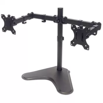 Manhattan Dual Desk Mount for TV & Monitors (Full Motion), statīva komplekts, Ekrāniem: 10-27 collas, VESA saderība: 75x75 un 100x100 mm - pārbaudiet četru montāžas caurumu izmērus ekrāna aizmugurē, lai nodrošinātu atbilstību, Maks. 8 kg (katram), Melns, Kronšteins