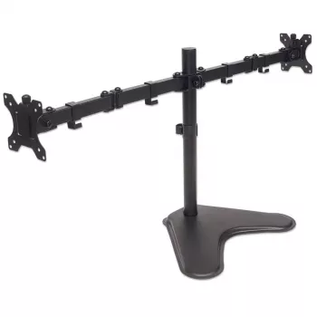 Manhattan Dual Desk Mount for TV & Monitors (Full Motion), statīva komplekts, Ekrāniem: 10-27 collas, VESA saderība: 75x75 un 100x100 mm - pārbaudiet četru montāžas caurumu izmērus ekrāna aizmugurē, lai nodrošinātu atbilstību, Maks. 8 kg (katram), Melns, Kronšteins