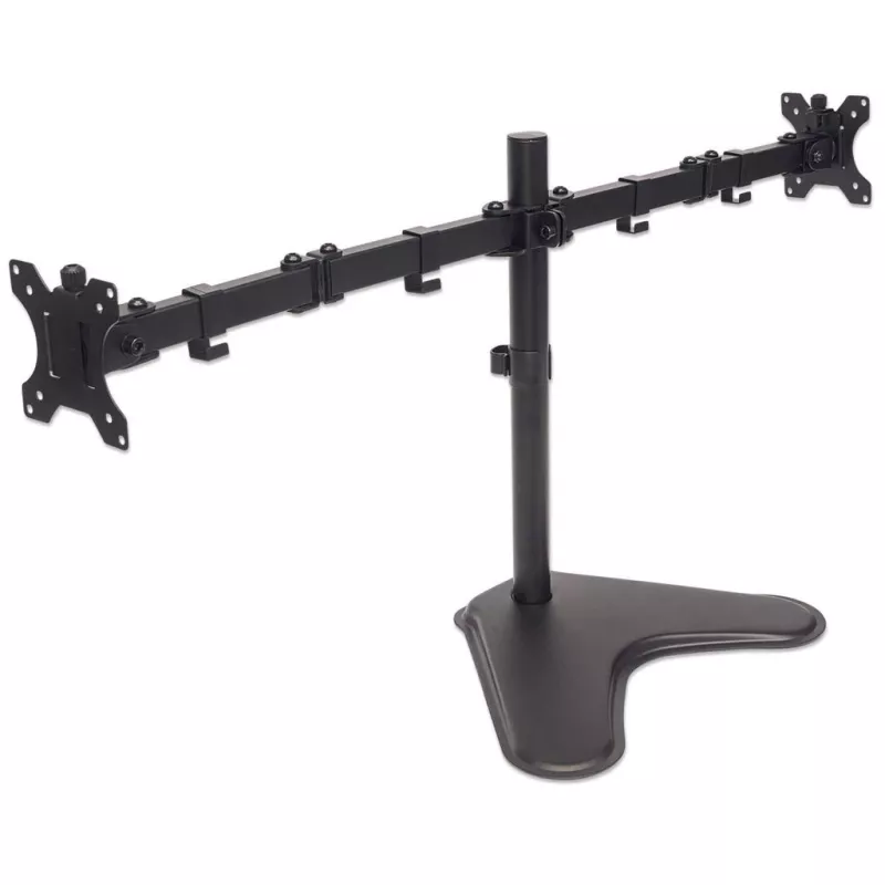 Manhattan Dual Desk Mount for TV & Monitors (Full Motion), statīva komplekts, Ekrāniem: 10-27 collas, VESA saderība: 75x75 un 100x100 mm - pārbaudiet četru montāžas caurumu izmērus ekrāna aizmugurē, lai nodrošinātu atbilstību, Maks. 8 kg (katram), Melns, Kronšteins
