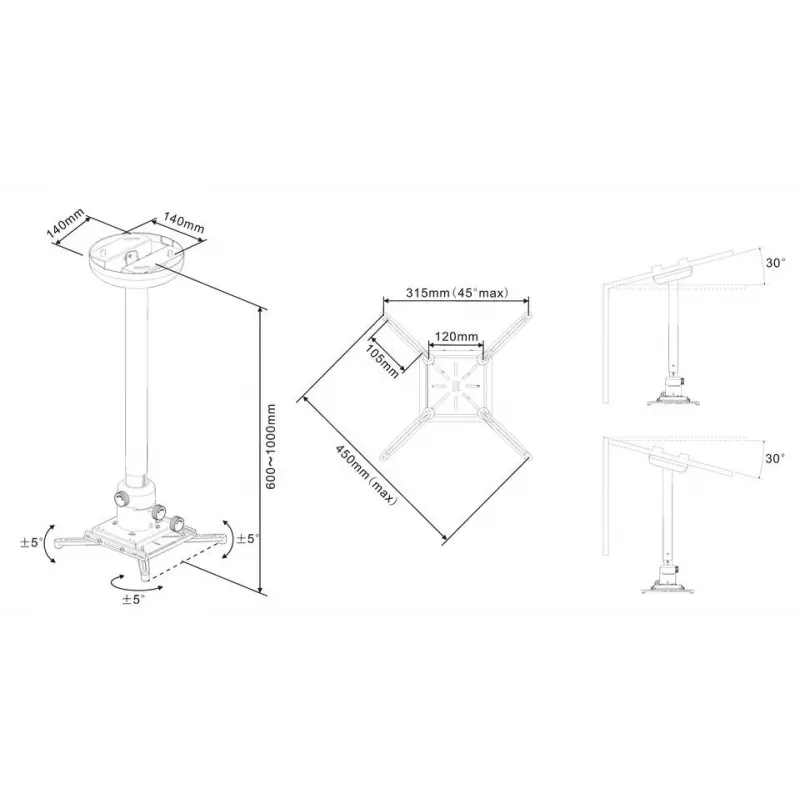 Multibrackets M Universal Projector griestu stiprinājums 600-1000 ar precīzo regulēšanu