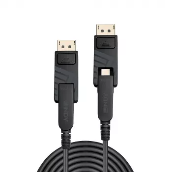 Lindy 100 m optiskās šķiedras hibrīda Mini DisplayPort 1.4 kabelis ar noņemamiem DP savienotājiem