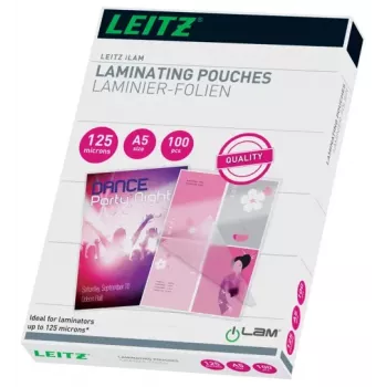 Leitz iLAM Premium spīdīgas A5 laminēšanas kabatiņas, 125 mikroni, 100 gab. iepakojumā