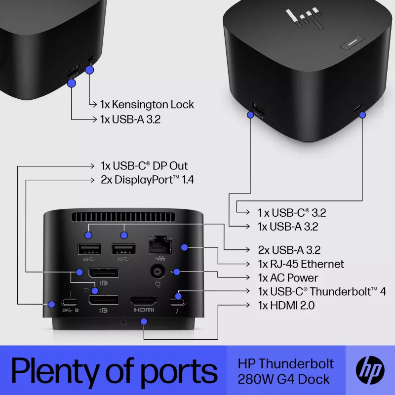 HP Thunderbolt Dock 280W G4 vadu dokstacija Thunderbolt 4 melna