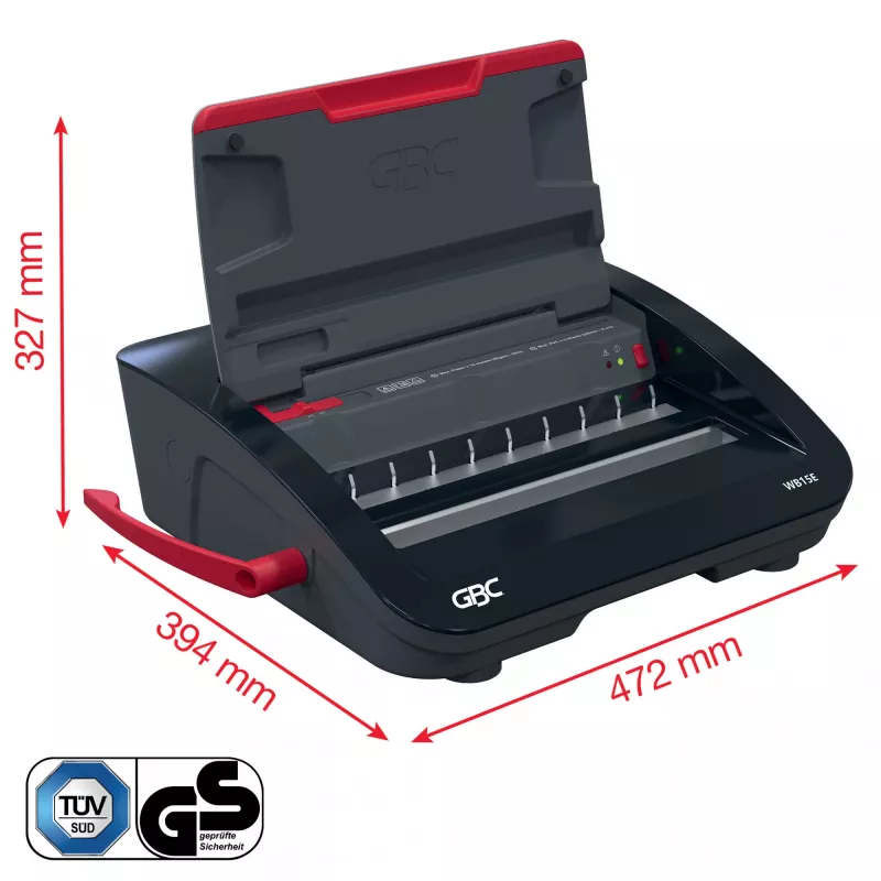 GBC WireBind® WB15E elektriskā iesiešanas iekārta, stiepļu iesiešanas iekārta, elektriska, 125 lapas, melna, sarkana