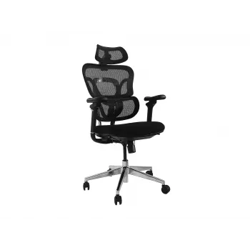 Ergonomisks biroja krēsls EQUIP 651053 ar galvas balstu un roku balstiem, sieta atzveltni, polsterētu sēdekli, regulējamu augstumu 117–135 cm, platumu 660 mm, melns