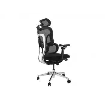Ergonomisks biroja krēsls EQUIP 651053 ar galvas balstu un roku balstiem, sieta atzveltni, polsterētu sēdekli, regulējamu augstumu 117–135 cm, platumu 660 mm, melns