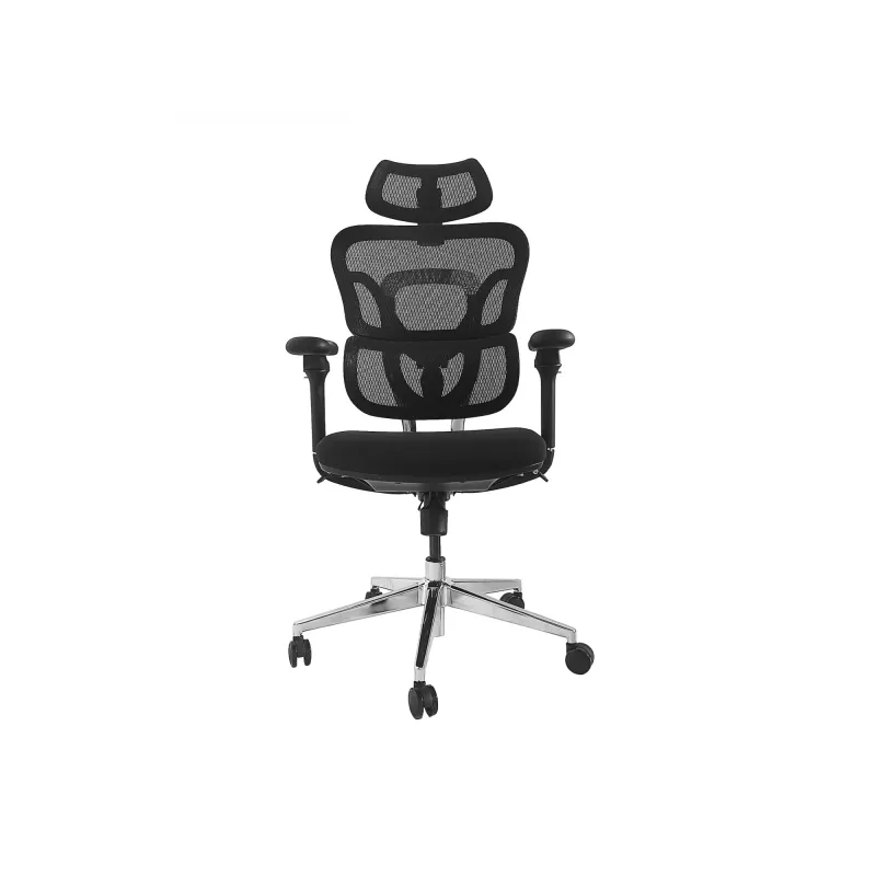 Ergonomisks biroja krēsls EQUIP 651053 ar galvas balstu un roku balstiem, sieta atzveltni, polsterētu sēdekli, regulējamu augstumu 117–135 cm, platumu 660 mm, melns