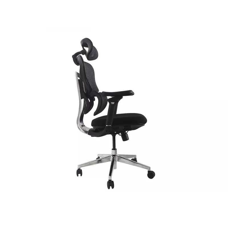 Ergonomisks biroja krēsls EQUIP 651053 ar galvas balstu un roku balstiem, sieta atzveltni, polsterētu sēdekli, regulējamu augstumu 117–135 cm, platumu 660 mm, melns