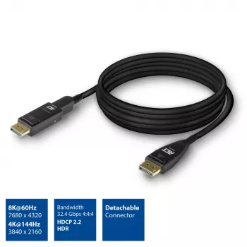 ACT 25 metri DisplayPort 1.4 aktīvs optiskais kabelis 8K ar noņemamu savienotāju