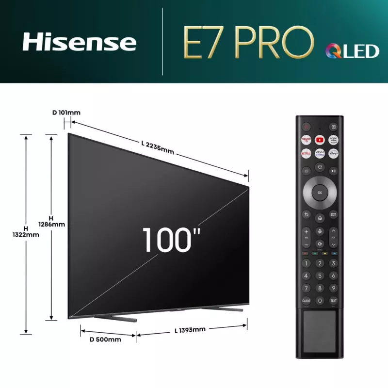 Hisense 100E77NQ PRO 2.54 m (100 collu) 4K Ultra HD viedtelevizors Wi-Fi melns 500 cd/m²