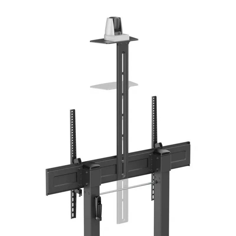 Manhattan ratiņu stiprinājuma statīvs televizoriem un monitoriem (augstuma regulēšana ar kloķa rokturi), Ekrāniem: 37 collas līdz 120 collas, VESA saderība: visas no 200x200 līdz 1000x600 mm - pārbaudiet četru montāžas caurumu izmērus ekrāna aizmugurē, lai nodrošinātu atbilstību, Maks. 120 kg, 1180 līdz 1630 mm