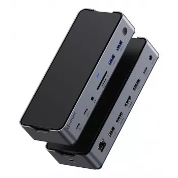 eSTUFF GLB232006 klēpjdatora dokstacija/portu replikators, vadu, USB 3.2 Gen 1 (3.1 Gen 1) Type-C, alumīnijs, melns