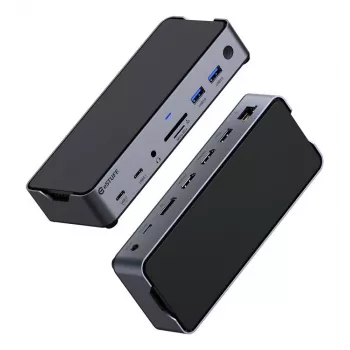 eSTUFF GLB232006 klēpjdatora dokstacija/portu replikators, vadu, USB 3.2 Gen 1 (3.1 Gen 1) Type-C, alumīnijs, melns