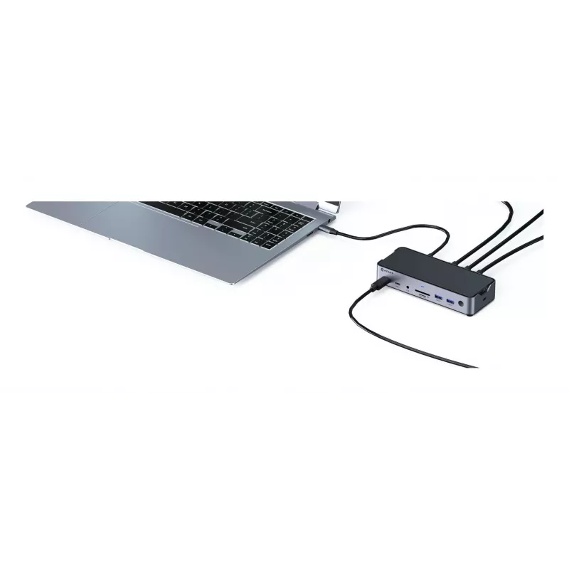 eSTUFF GLB232006 klēpjdatora dokstacija/portu replikators, vadu, USB 3.2 Gen 1 (3.1 Gen 1) Type-C, alumīnijs, melns