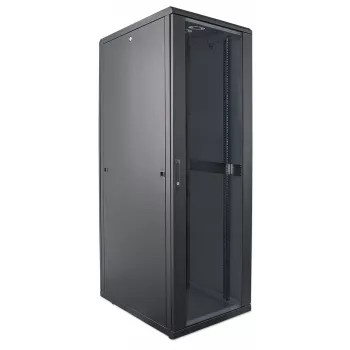 Intellinet 19 collu tīkla skapis – brīvstāvošs, 32U, 600x600 mm (platums x dziļums), melns, plakanā iepakojumā, maks. 1500 kg, daudzpunktu durvju slēdzene, viena slēdzene katram sānu panelim, izmantojamais dziļums 123 līdz 373 mm, IP20 vērtējums, plaukts, tērauds
