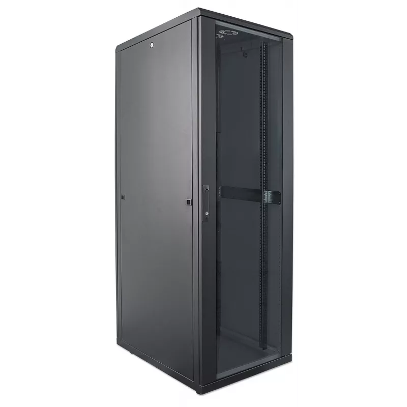 Intellinet 19 collu tīkla skapis – brīvstāvošs, 32U, 600x600 mm (platums x dziļums), melns, plakanā iepakojumā, maks. 1500 kg, daudzpunktu durvju slēdzene, viena slēdzene katram sānu panelim, izmantojamais dziļums 123 līdz 373 mm, IP20 vērtējums, plaukts, tērauds