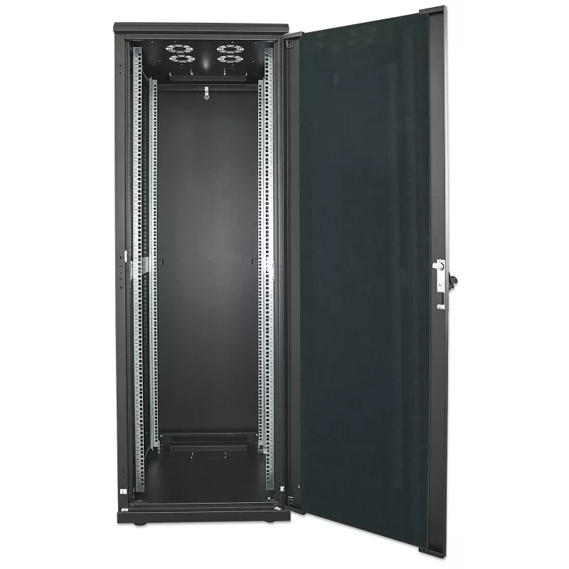 Intellinet 19 collu tīkla skapis – brīvstāvošs, 32U, 600x600 mm (platums x dziļums), melns, plakanā iepakojumā, maks. 1500 kg, daudzpunktu durvju slēdzene, viena slēdzene katram sānu panelim, izmantojamais dziļums 123 līdz 373 mm, IP20 vērtējums, plaukts, tērauds