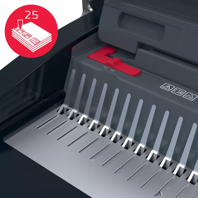 GBC CombBind® CB25 manuālā iesiešanas iekārta, ķemmes iesiešanas iekārta, manuāla, 390 loksnes, melna, sarkana