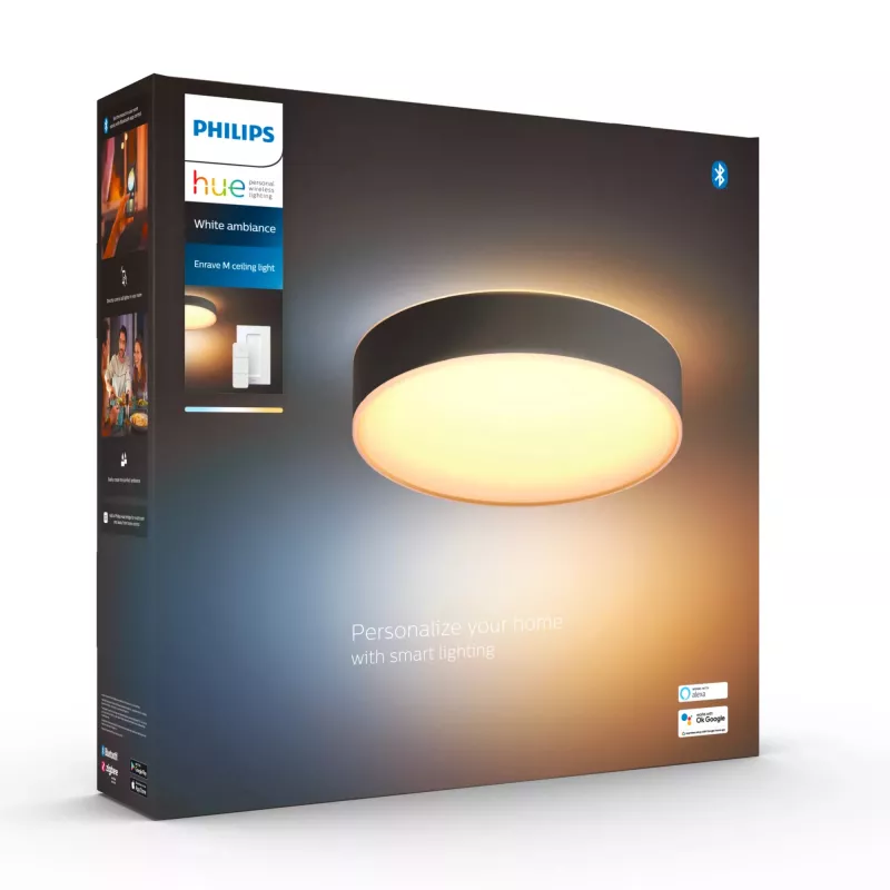 Philips Hue balta ambience Enrave vidējā izmēra griestu lampa, viedais griestu apgaismojums, Bluetooth, melna, LED, metāla, nemaināma(s) spuldze(s)