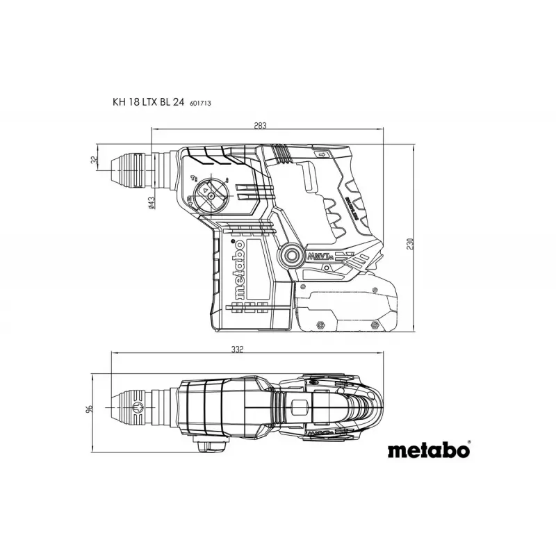 Triecienurbjmašīna Metabo KH 18 LTX BL 24, 1280 RPM, SDS Plus, 2.4 cm