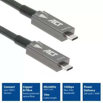ACT USB-C 3.2 Gen2 aktīvais optiskais kabelis 7.5m USB 3.2 Gen 2 10 Gbit/s