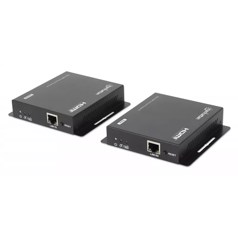 Manhattan 1080p HDMI KVM over IP paplašinātāja komplekts, pagarina 1080p@60Hz signālu līdz 120 m ar vienu Cat6 Ethernet kabeli vai IP tīklu, raidītājs un uztvērējs, USB-A pieslēgvietas datoram/pelei/tastatūrai, melns, trīs gadu garantija