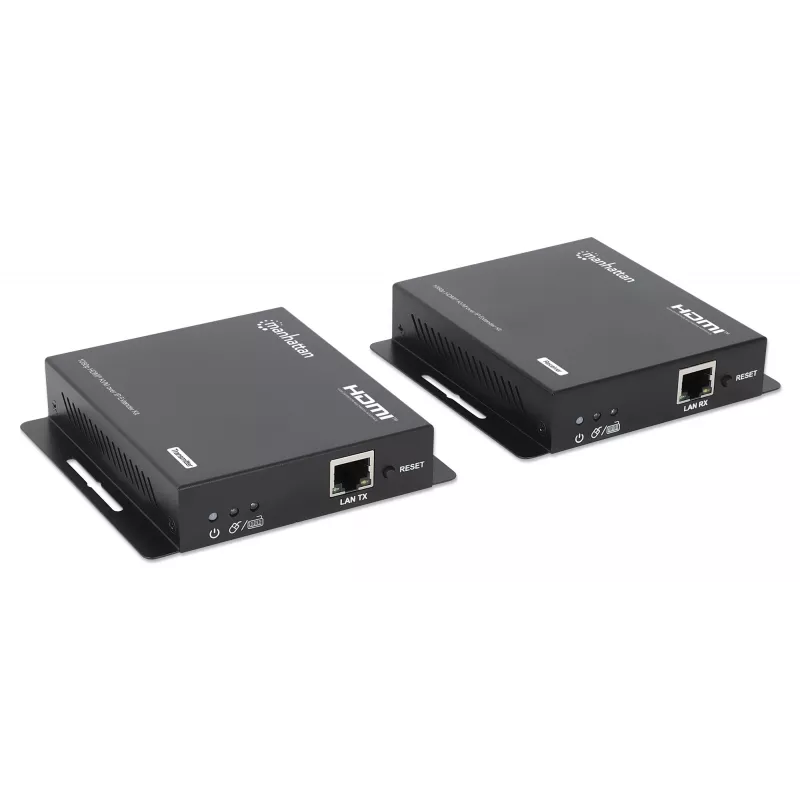 Manhattan 1080p HDMI KVM over IP paplašinātāja komplekts, pagarina 1080p@60Hz signālu līdz 120 m ar vienu Cat6 Ethernet kabeli vai IP tīklu, raidītājs un uztvērējs, USB-A pieslēgvietas datoram/pelei/tastatūrai, melns, trīs gadu garantija