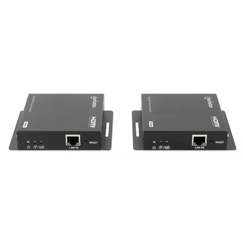 Manhattan 1080p HDMI KVM over IP paplašinātāja komplekts, pagarina 1080p@60Hz signālu līdz 120 m ar vienu Cat6 Ethernet kabeli vai IP tīklu, raidītājs un uztvērējs, USB-A pieslēgvietas datoram/pelei/tastatūrai, melns, trīs gadu garantija