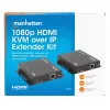 Manhattan 1080p HDMI KVM over IP paplašinātāja komplekts, pagarina 1080p@60Hz signālu līdz 120 m ar vienu Cat6 Ethernet kabeli vai IP tīklu, raidītājs un uztvērējs, USB-A pieslēgvietas datoram/pelei/tastatūrai, melns, trīs gadu garantija