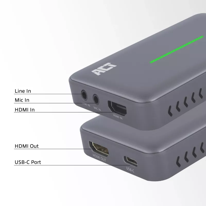 ACT USB-C Video Capture Card, HDMI 4K@60Hz caurlaide, 4K@30Hz uztveršana