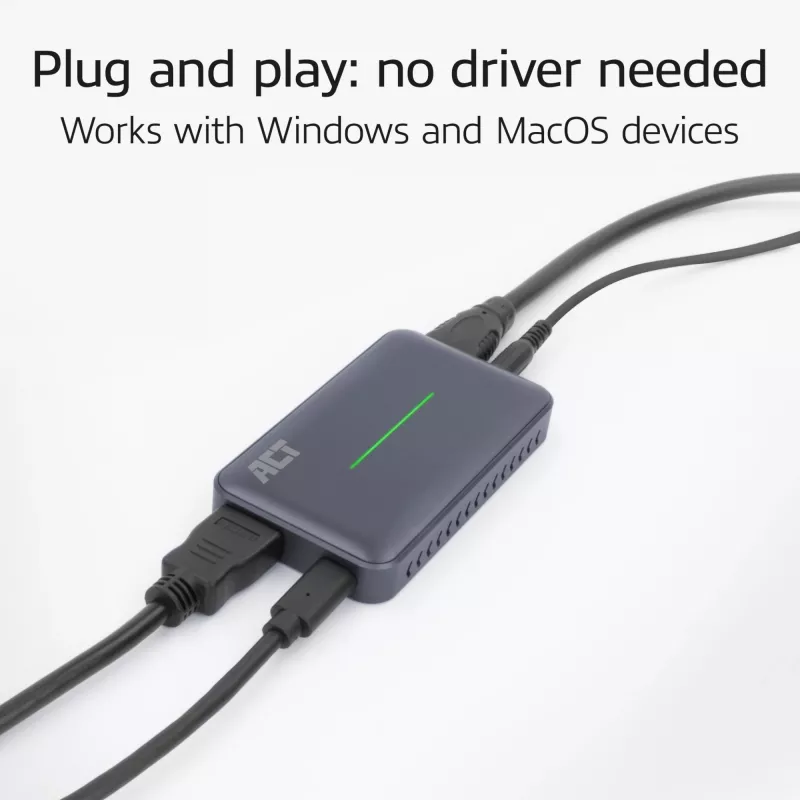 ACT USB-C Video Capture Card, HDMI 4K@60Hz caurlaide, 4K@30Hz uztveršana