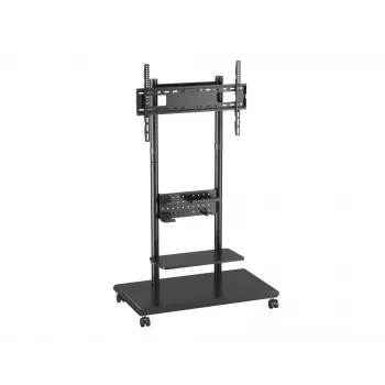 Mobilais TV ratiņš EQUIP 50–90 collas ar dēļu plauktu, VESA 200x200–600x400, 60 kg, melns