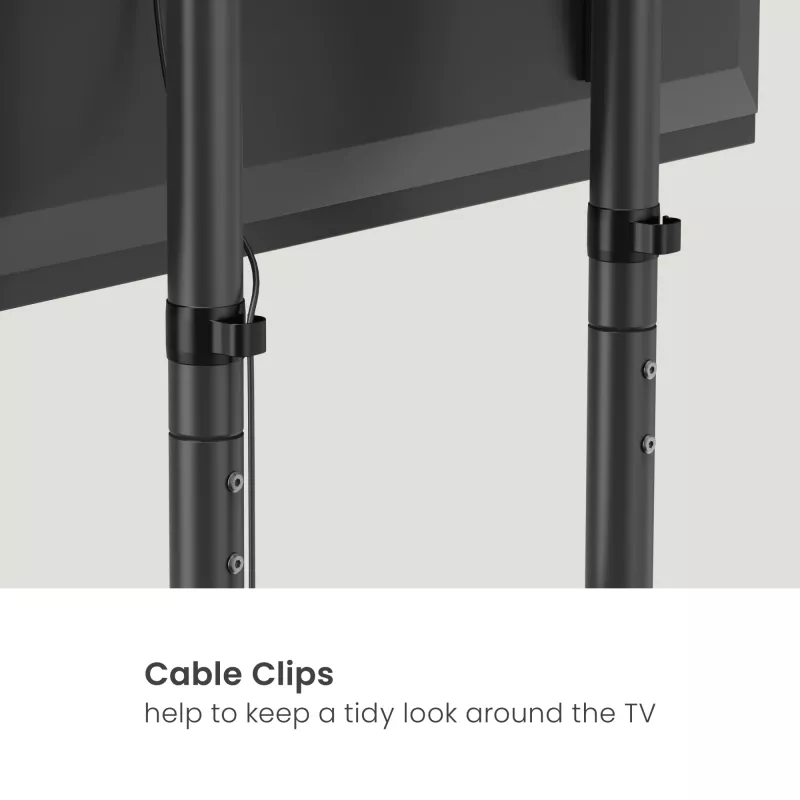 Mobilais TV ratiņš EQUIP 50–90 collas ar dēļu plauktu, VESA 200x200–600x400, 60 kg, melns
