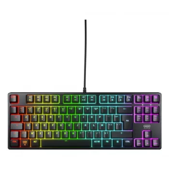 Mehāniskā spēļu tastatūra No name K4V2 RGB — Tenkeyless 80–87%, AZERTY franču, USB, RGB fona apgaismojums, 68 taustiņi, 2 m kabelis, melna