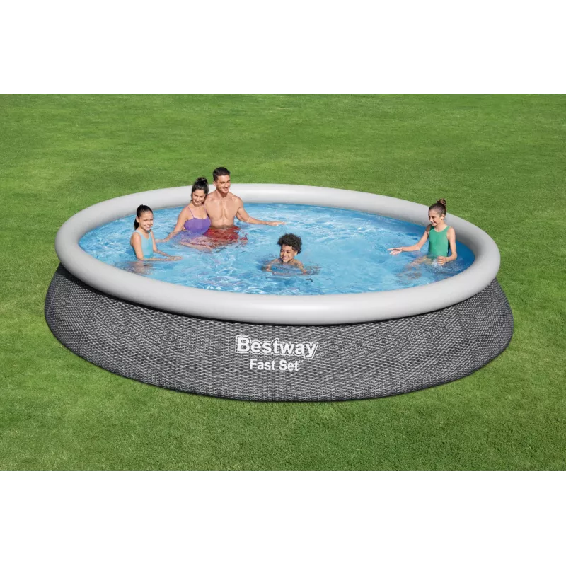 Karkasa baseins Bestway Fast Set apaļš piepūšamais baseina komplekts 4,57 m x 84 cm ietilpība 9677 L