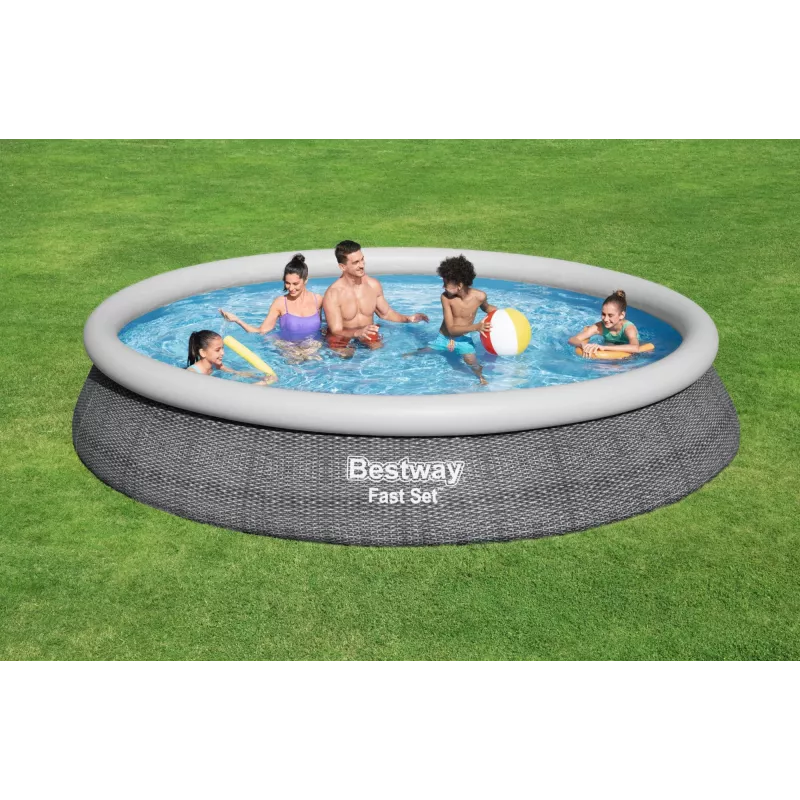 Karkasa baseins Bestway Fast Set apaļš piepūšamais baseina komplekts 4,57 m x 84 cm ietilpība 9677 L
