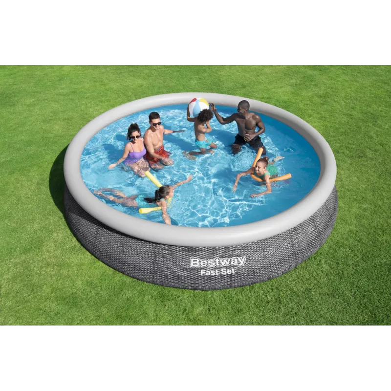 Karkasa baseins Bestway Fast Set apaļš piepūšamais baseina komplekts 4,57 m x 84 cm ietilpība 9677 L