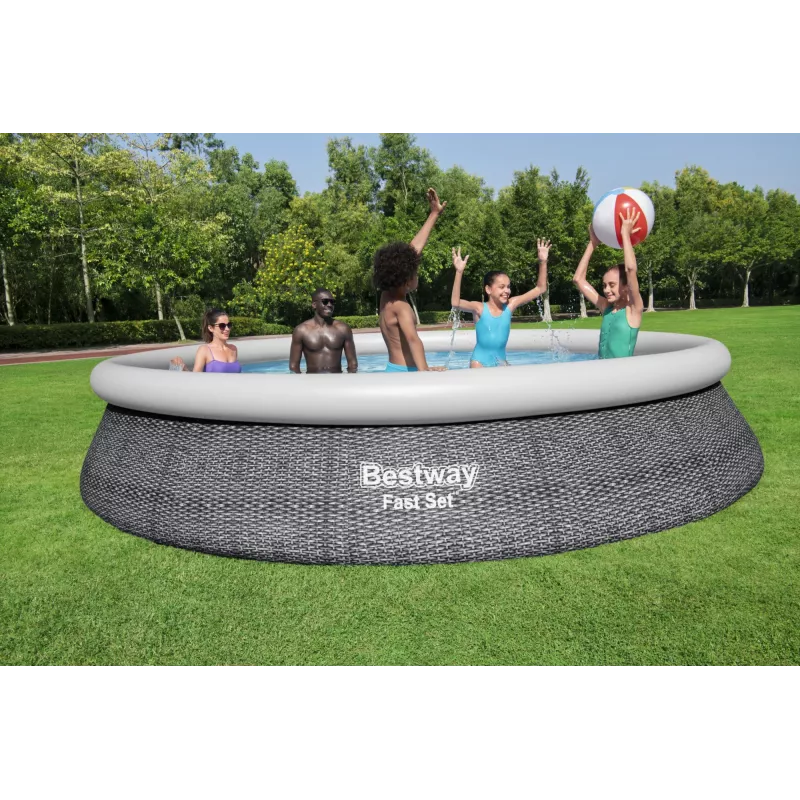 Karkasa baseins Bestway Fast Set apaļš piepūšamais baseina komplekts 4,57 m x 84 cm ietilpība 9677 L