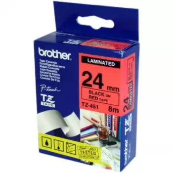 Lentu lente Brother TZ-451, TZ termopārnese, 24 mm x 8 m, melns uz sarkana