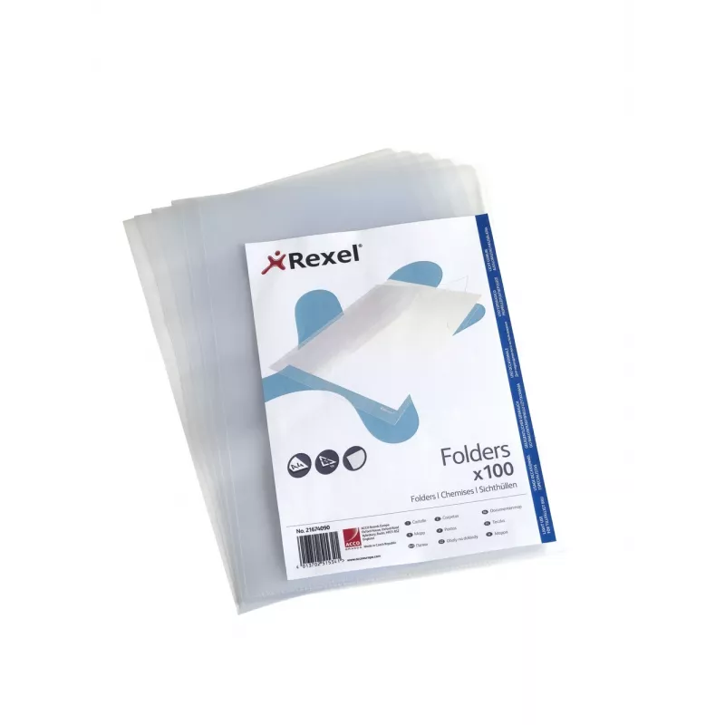 Rexel Embossed A4 L Folder Clear (100), 210 x 297 mm (A4), Transparent, Polypropylene (PP), 221 mm, 312 mm, 25 mm