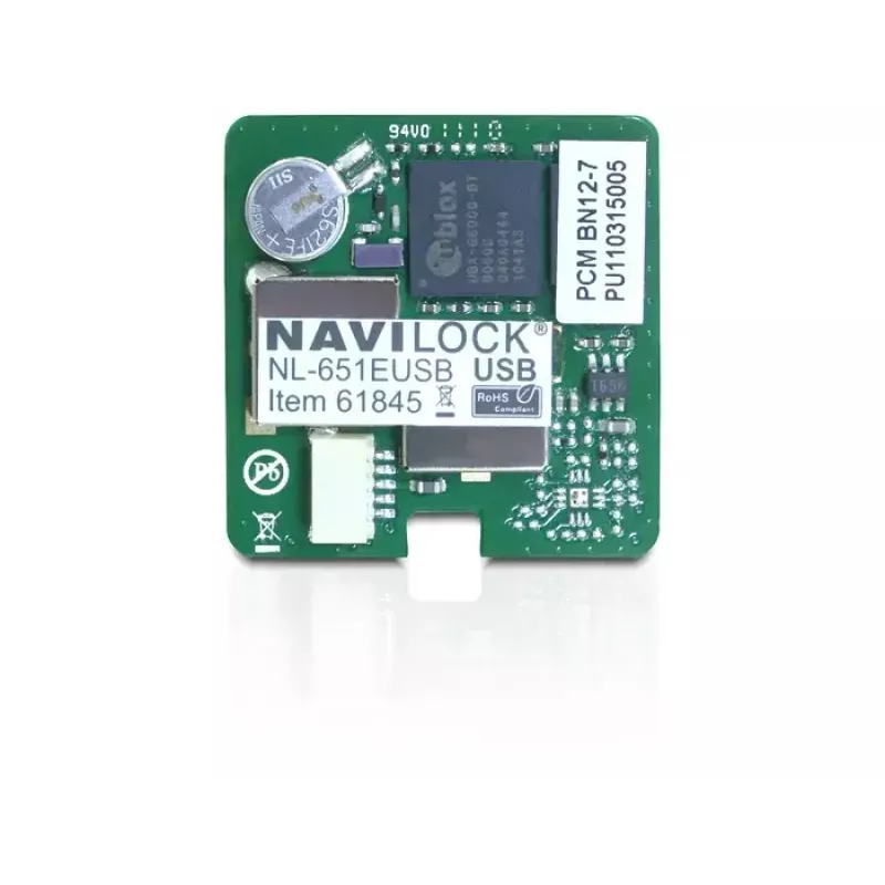USB GPS uztvērēja modulis Navilock NL-651EUSB — 50 kanāli, USB saskarne, jutība -160 dBmW, 30×30×7,9 mm