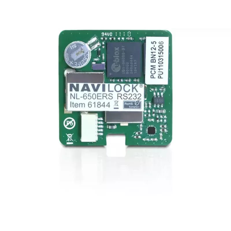 GPS uztvērēja modulis Navilock NL-650ERS — seriālā saskarne, 50 kanāli, -160 dBmW jutība, 5 V, 30×30×7,9 mm
