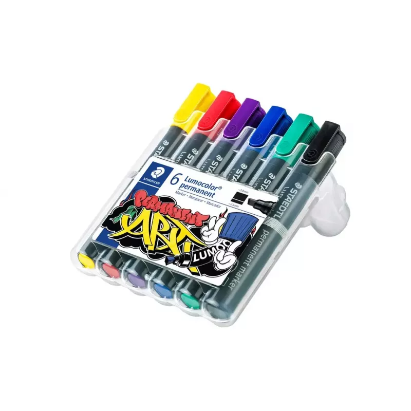 Pastāvīgais marķieris Staedtler Lumocolor Chisel Tip 350 WP6 melns zils zaļš sarkans violets dzeltens