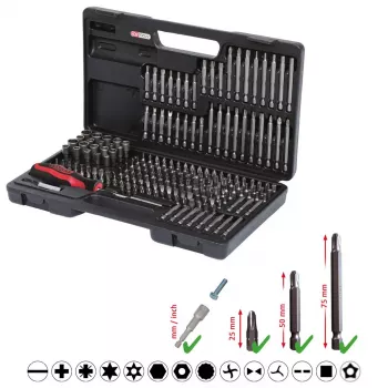 Skrūvgrieža uzgaļu komplekts KS Tools 911.2008 208 gab. Niķeļa pārklājums DIN 3126 ISO 1173