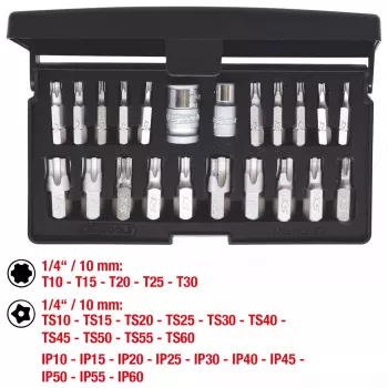 Ligzdu komplekts KS Tools 911.3120 — 22 tērauda ligzdas, 432 g