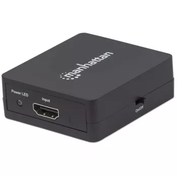 Manhattan HDMI sadalītājs 2 portu, 1080p, melns, attēlo izeju no x1 HDMI avota uz x2 HD displejiem (vienāda izeja uz abiem displejiem), USB-A barošana (kabelis iekļauts, 0,7 m), trīs gadu garantija