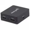 Manhattan HDMI sadalītājs 2 portu, 1080p, melns, attēlo izeju no x1 HDMI avota uz x2 HD displejiem (vienāda izeja uz abiem displejiem), USB-A barošana (kabelis iekļauts, 0,7 m), trīs gadu garantija