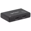 Manhattan HDMI sadalītājs, 2 porti, 4K@30Hz, izvada attēlu no viena HDMI avota uz diviem HD displejiem (vienāds attēls abos displejos), barošana no tīkla (kabelis 0,9 m), melns, trīs gadu garantija