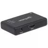 Manhattan HDMI sadalītājs, 2 porti, 4K@30Hz, izvada attēlu no viena HDMI avota uz diviem HD displejiem (vienāds attēls abos displejos), barošana no tīkla (kabelis 0,9 m), melns, trīs gadu garantija